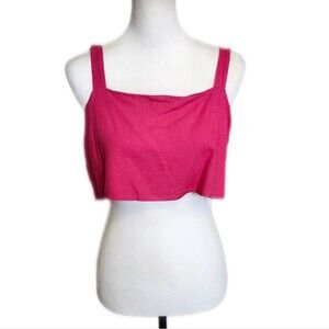 Showpo Cropped Linen Blend Halter Tank Top, Adjustable Straps, Hot Pink, 8